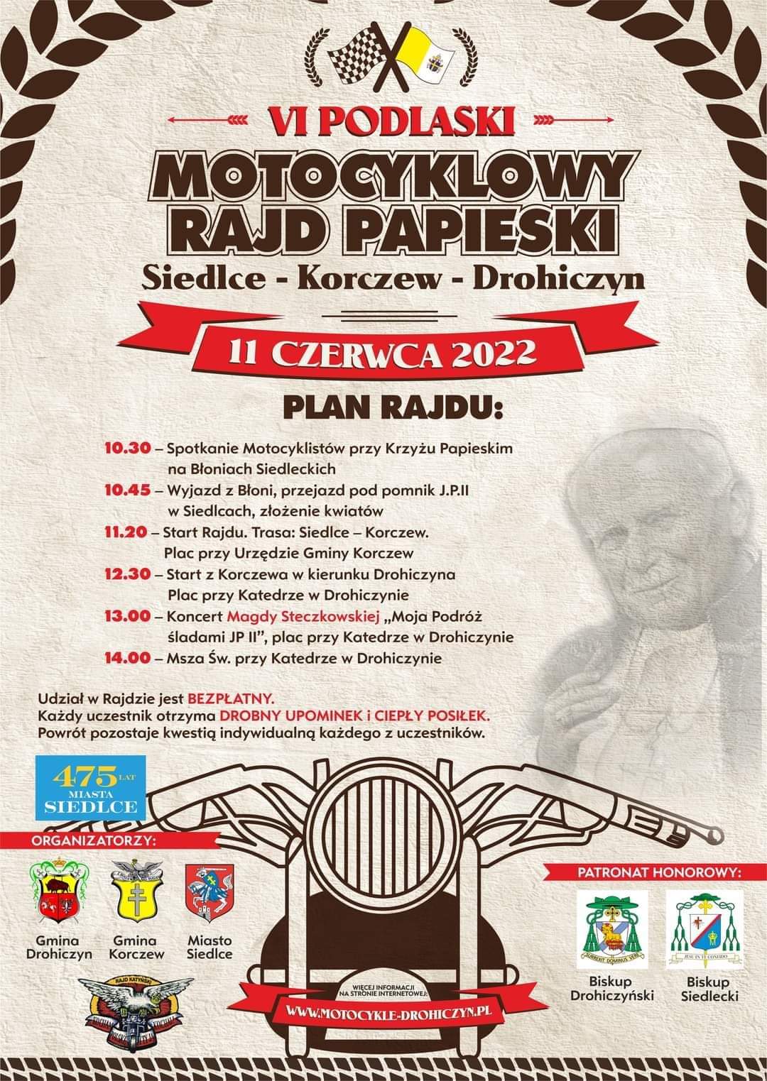 Plakat Drohiczyn Rajd Papieski 2022